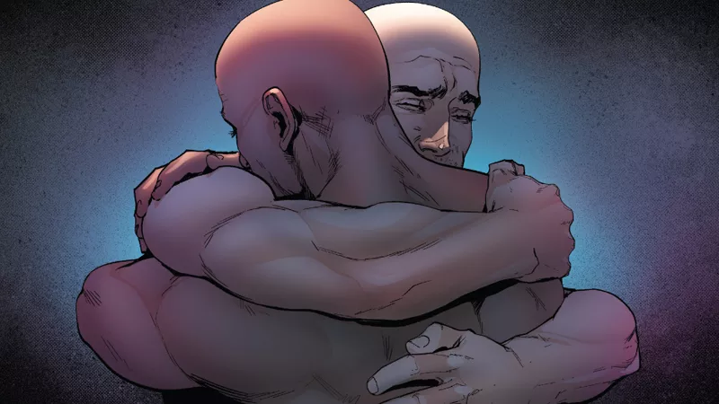 Not just an alarmingly bald Tony Stark, but an alarmingly bald James Rhodes, too.